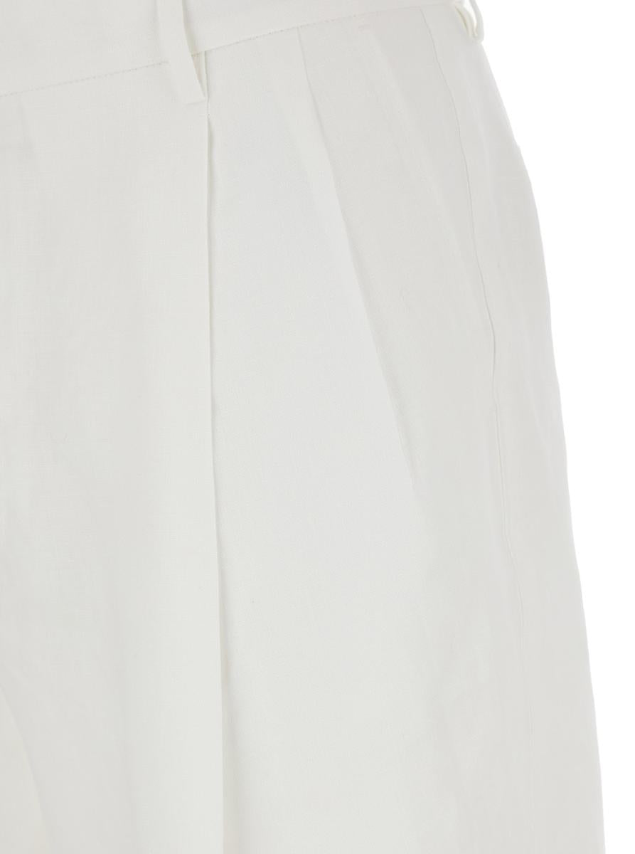 White Pants With Turn-Up Hem In Linen Man