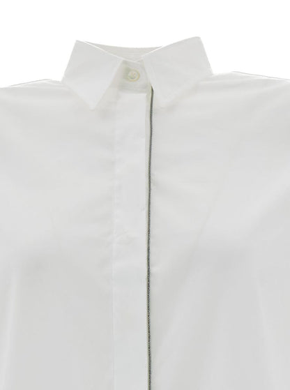 White Shirt With Monile Detail In Cotton Blend Woman