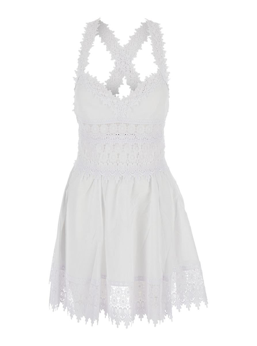'Marilyn' White Dress With Crossed Straps And Lace Details In Cotton Woman