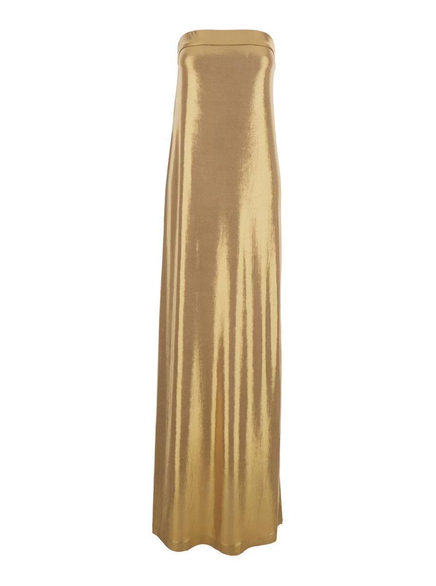 Metallic Off-Shoulder Sleeveless Dress With Maxi Side Slit In Tech Fabric Stretch Woman