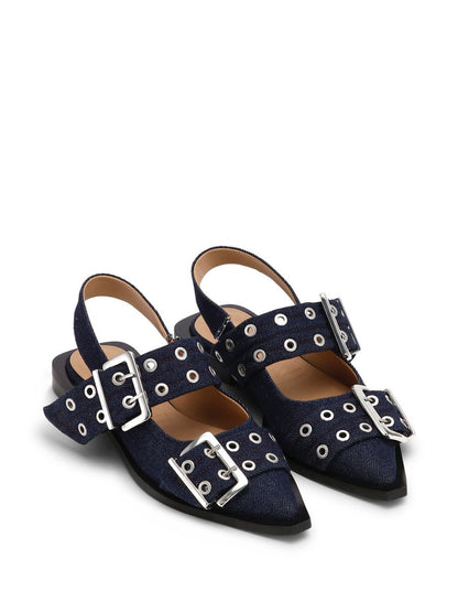 Ganni Denim Slingback Ballets