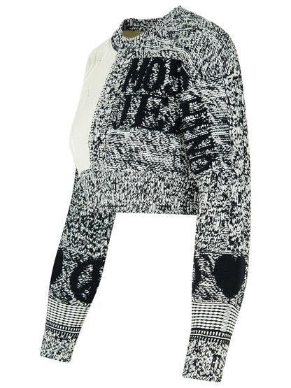 Moschino Jeans 'Patch' White Cotton Blend Sweater