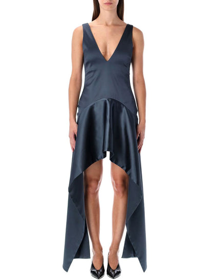 JW Anderson Steel Blue V-Neck Draped Mini Dress