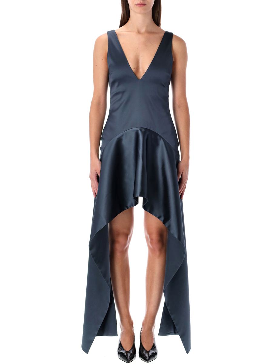 JW Anderson Steel Blue V-Neck Draped Mini Dress