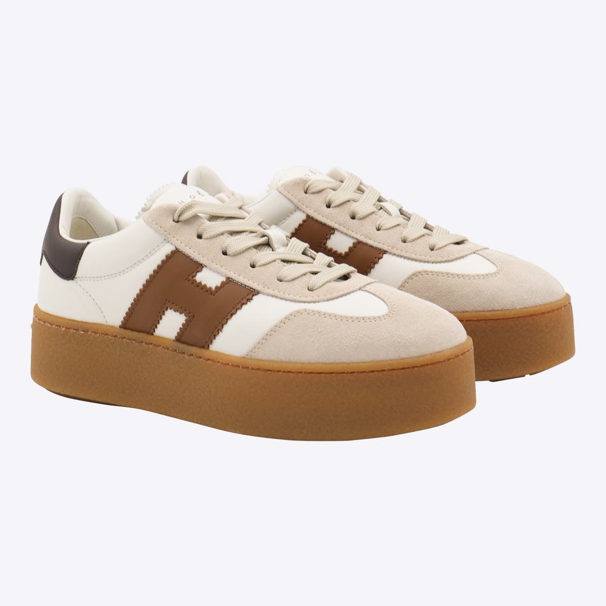 Hogan White And Brown Leather Sneakers