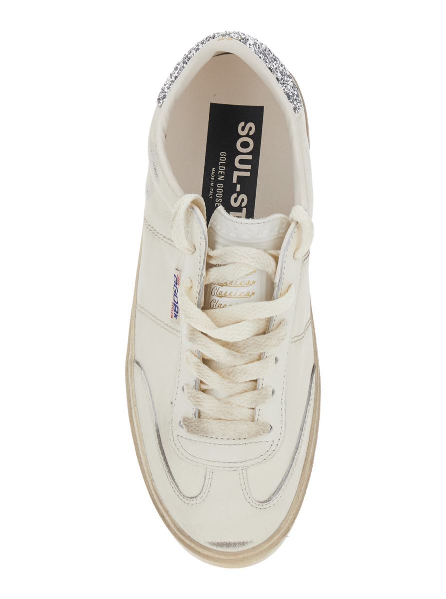 'Soul-Star' White Low-Top Sneaker With Glitter Heel And Logo Lettering In Leather Woman