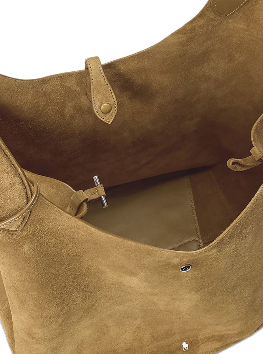 'Polo Play' Brown Shoulder Bag With Pony Embroidery On The Front And Two Top Handles In Suede Woman