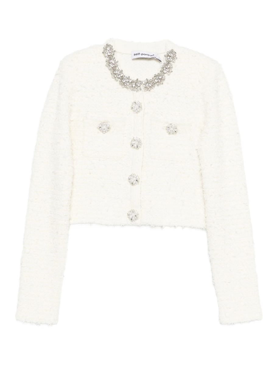 Self-Portrait Cream Textured Knit Cardigan Clothing