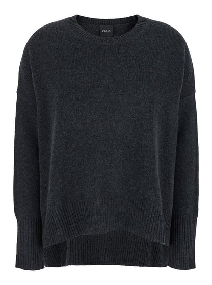 Dark Grey Oversized Crewneck Sweater In Cashmere Woman