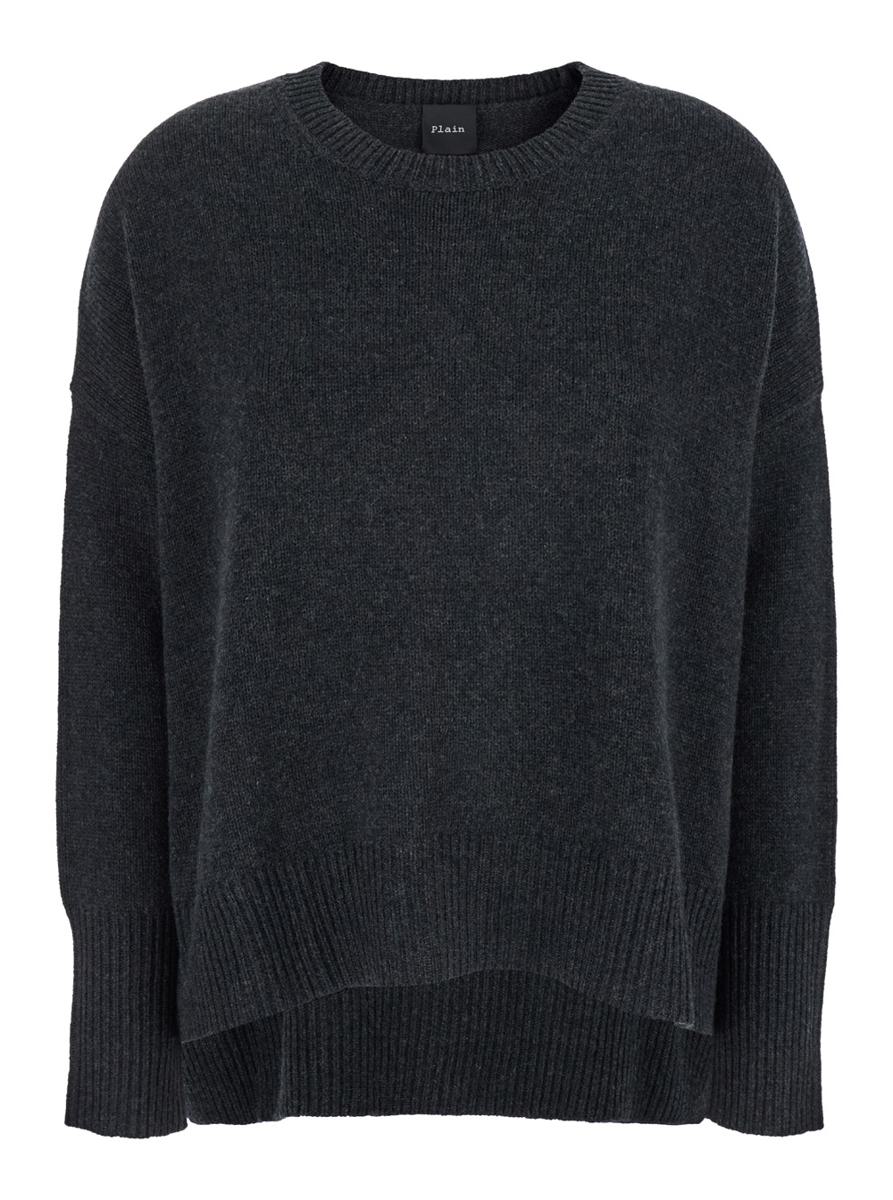 Dark Grey Oversized Crewneck Sweater In Cashmere Woman