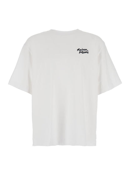 White T-Shirt With Lettering Logo Embroidered On The Front In Cotton Man