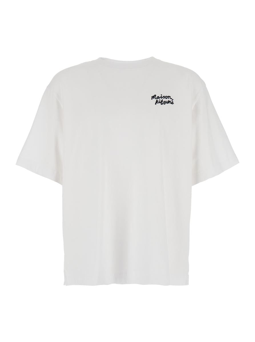 White T-Shirt With Lettering Logo Embroidered On The Front In Cotton Man