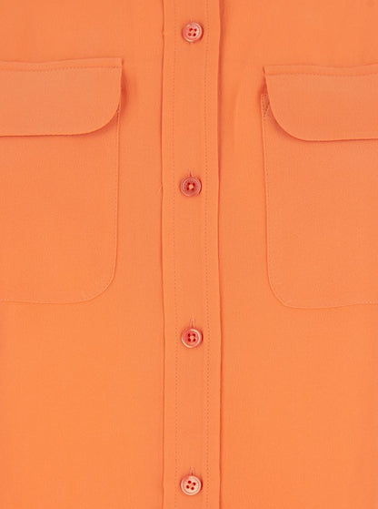 'Signature' Orange Shirt  With  Pointed Collar In Silk Woman
