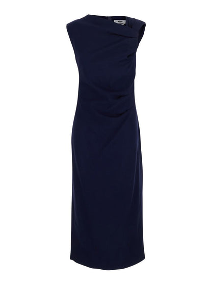 Blue Dress With Ruches Details In Viscose Blend Woman