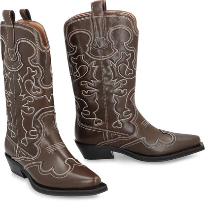 Ganni Leather Ankle Boots