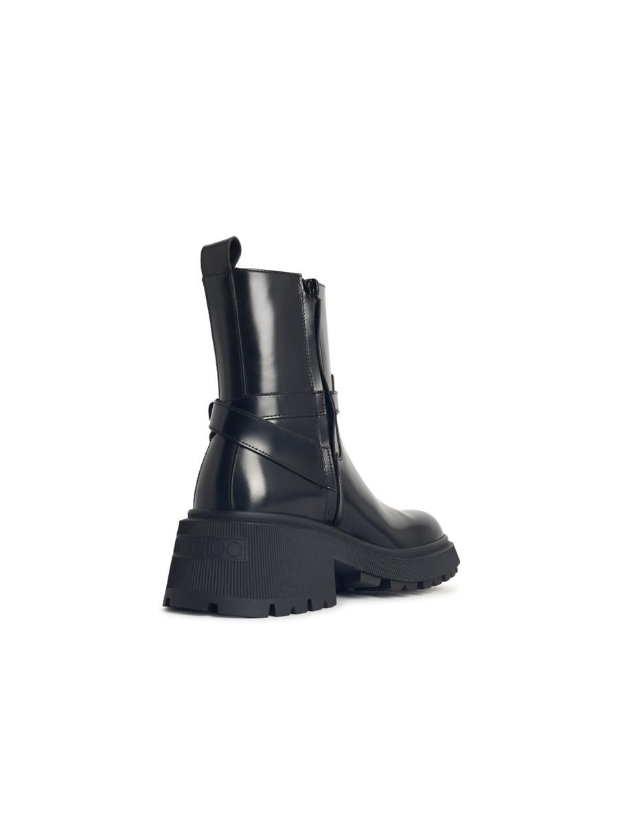 Jimmy Choo 'Conny Flat' Black Leather Ankle Boots