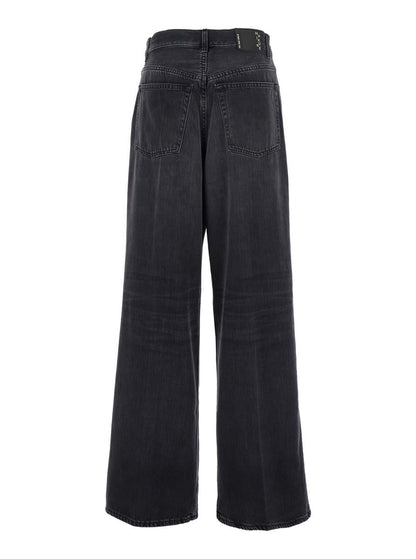 Black Jeans With Front Pleats And Logo Patch On The Back In Cotton Woman