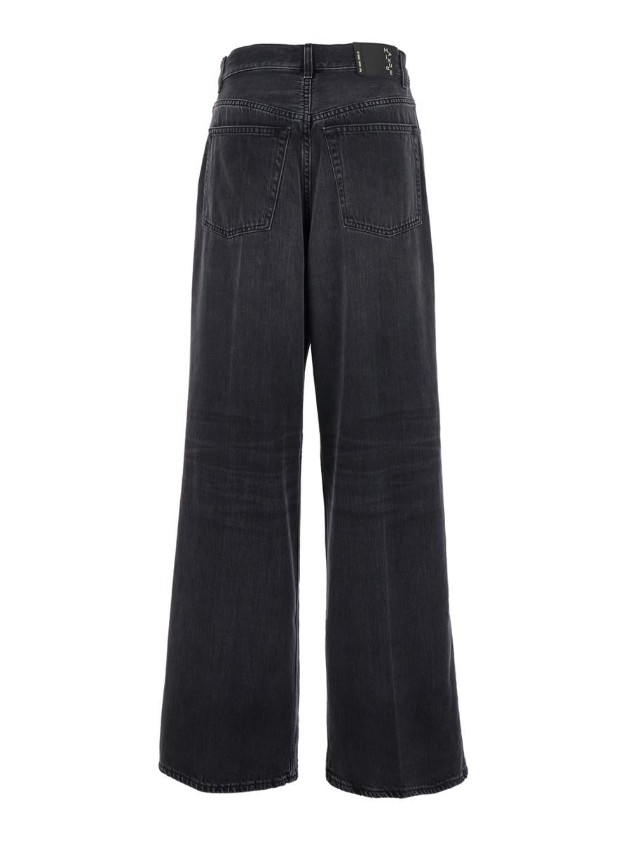 Black Jeans With Front Pleats And Logo Patch On The Back In Cotton Woman