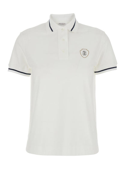 White Polo Shirt With Logo Printed On The Front In Cotton Jersey Woman