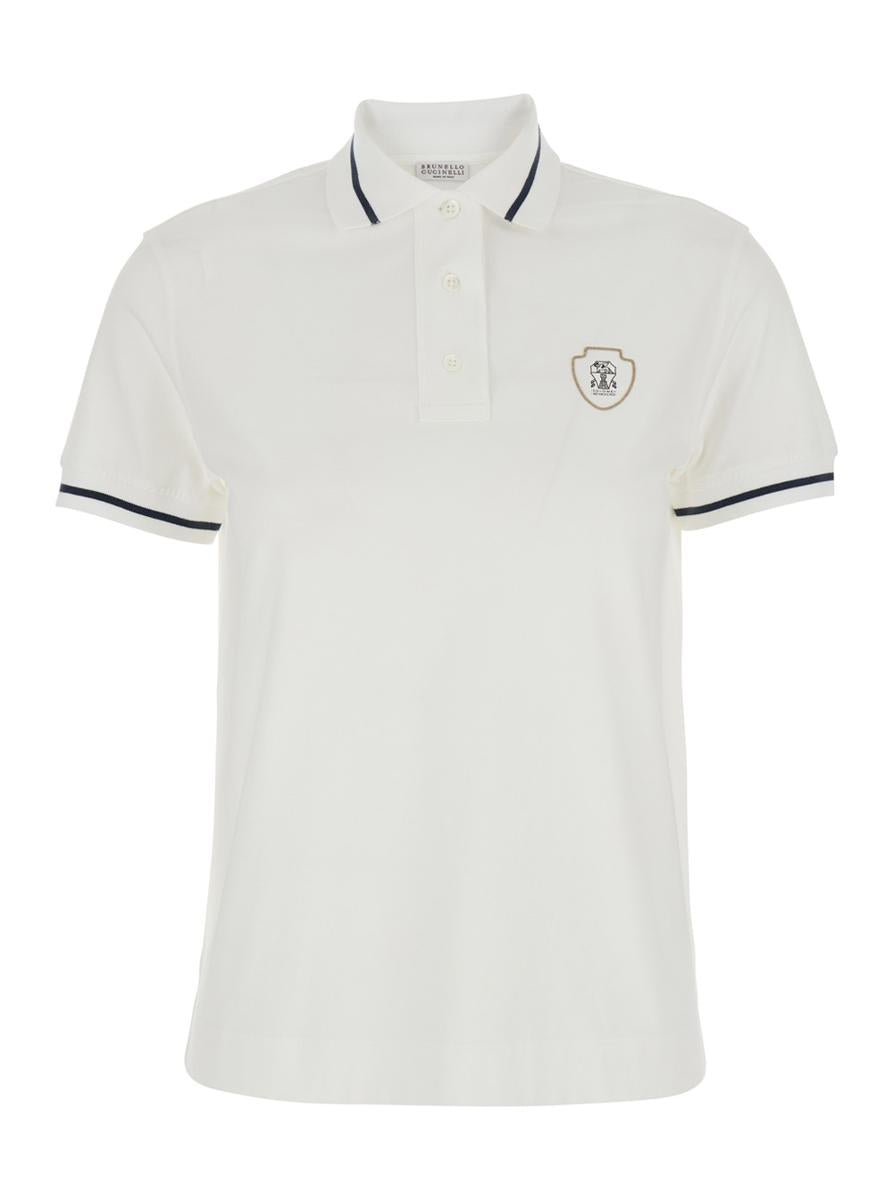 White Polo Shirt With Logo Printed On The Front In Cotton Jersey Woman