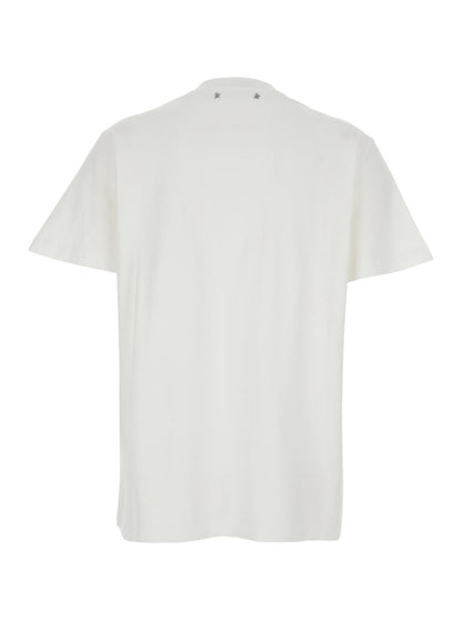 White Crewneck T-Shirt With Rhinestone Embellishments On The Collar And Logo Detail On The Rear In Cotton Woman