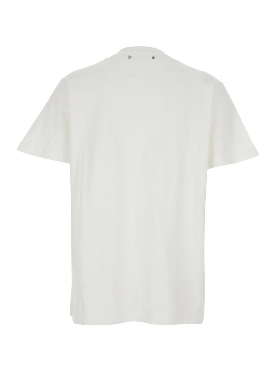 White Crewneck T-Shirt With Rhinestone Embellishments On The Collar And Logo Detail On The Rear In Cotton Woman