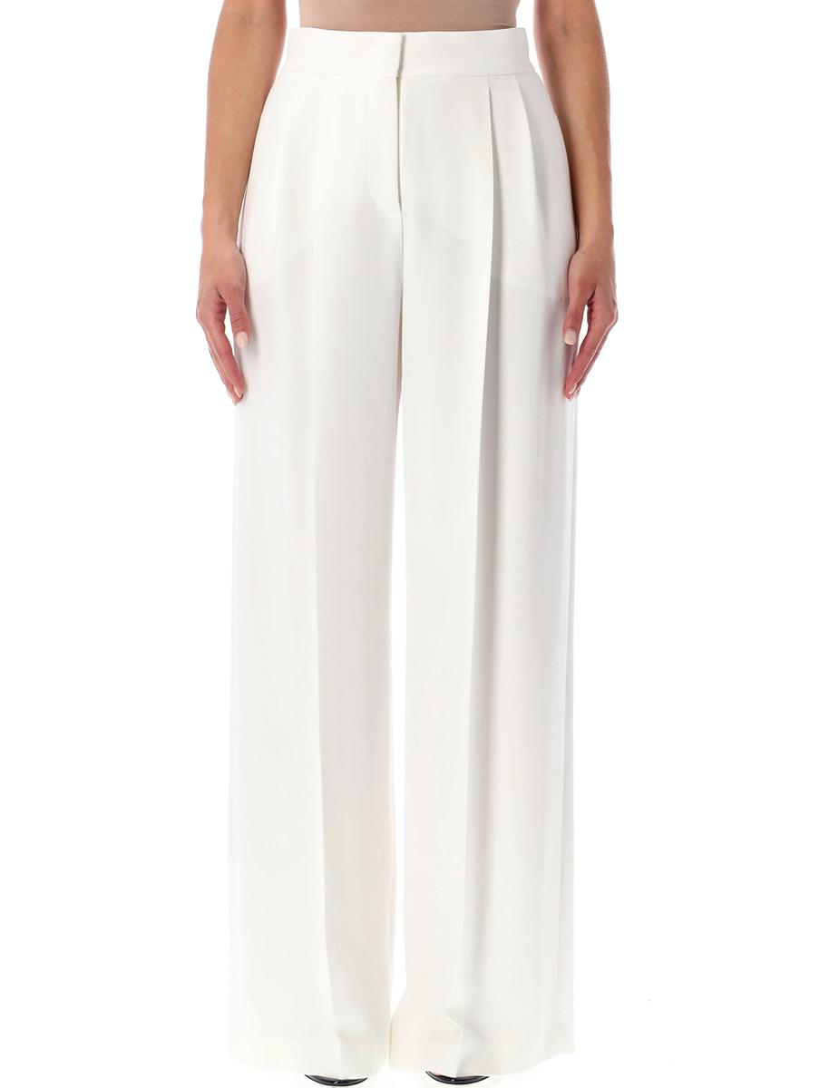 Alberta Ferretti White Wide-Leg Pleated Trousers