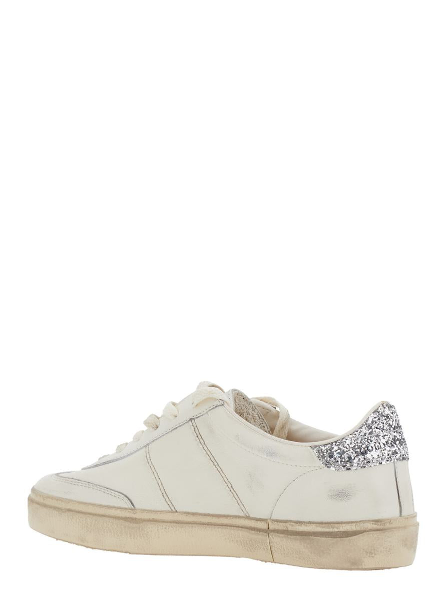 'Soul-Star' White Low-Top Sneaker With Glitter Heel And Logo Lettering In Leather Woman