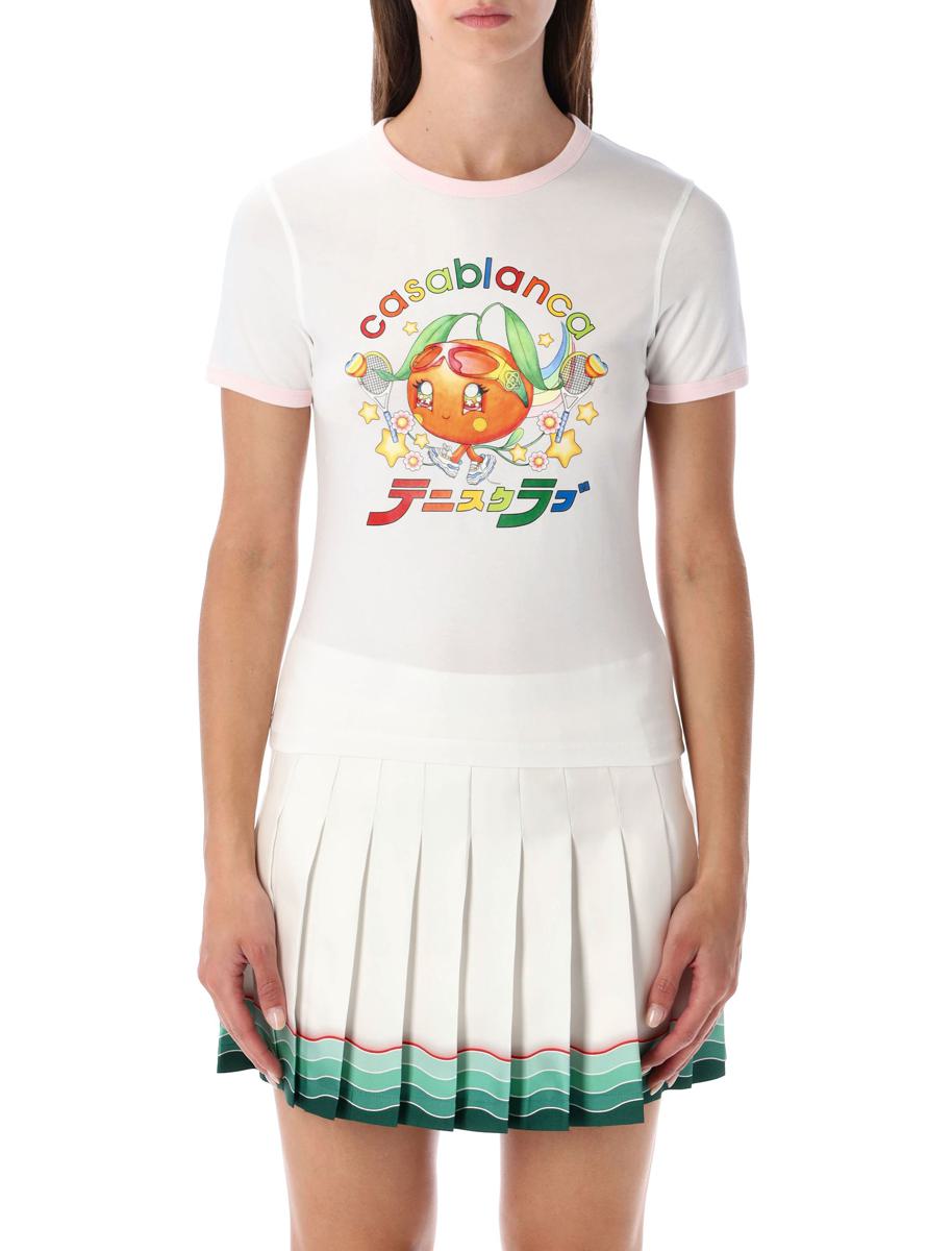 Casablanca White Orange Mascot Ringer Organic Cotton T-Shirt