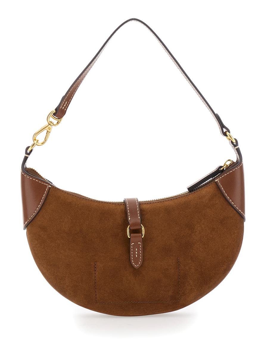Brown Shoulder Bag With Adjustable Closure And Logo Plaque On The Front In Suede Woman