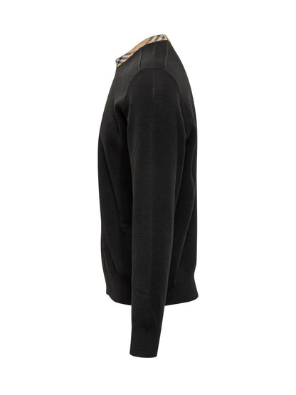 Burberry Black Crew Neck Sweater With Burberry Check Detail