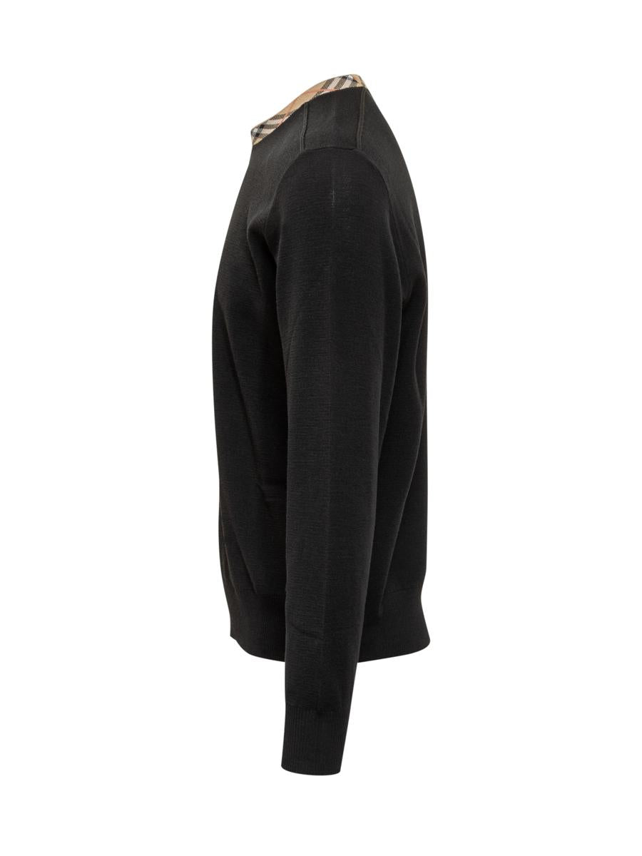Burberry Black Crew Neck Sweater With Burberry Check Detail