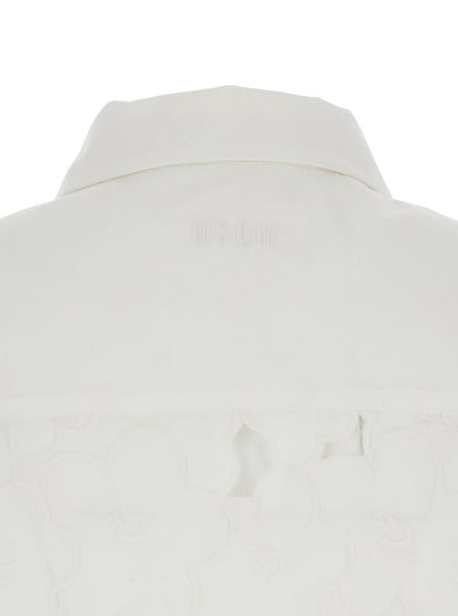 White Shirt With Classic Collar And All-Over Perforated Details In Cotton Woman