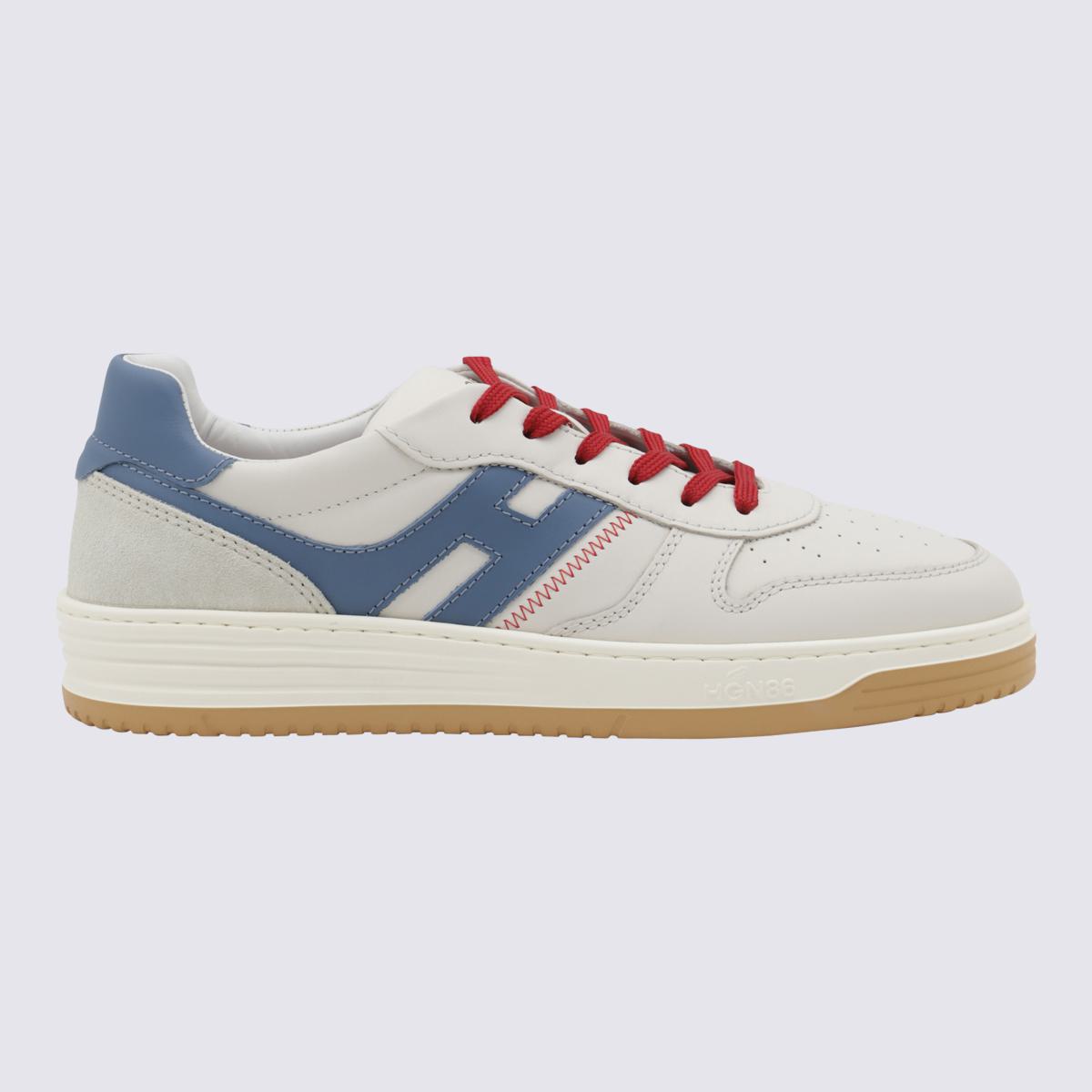 Hogan White And Light Blue Leather Sneakers