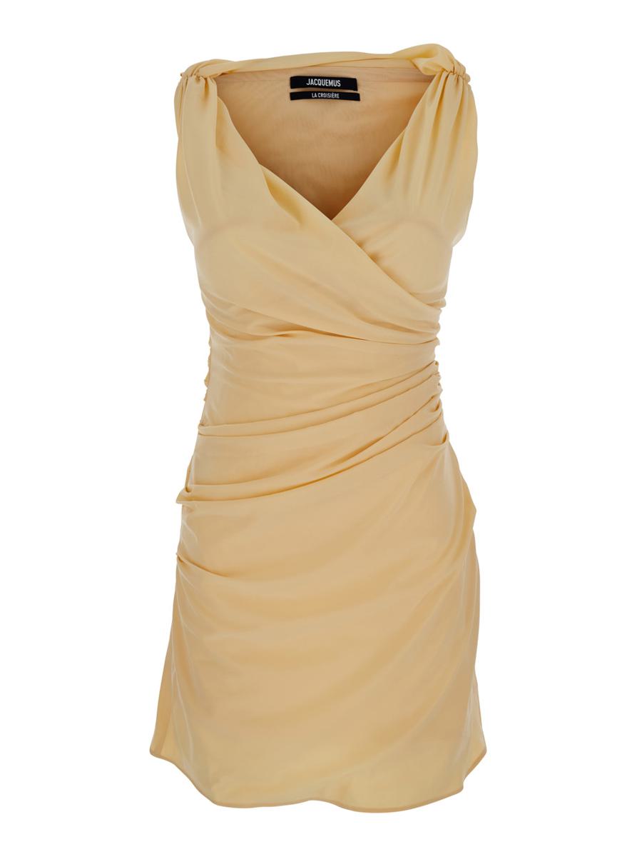 'The Rita' Beige Dress With V-Neck And Draped Details In Cotton Woman