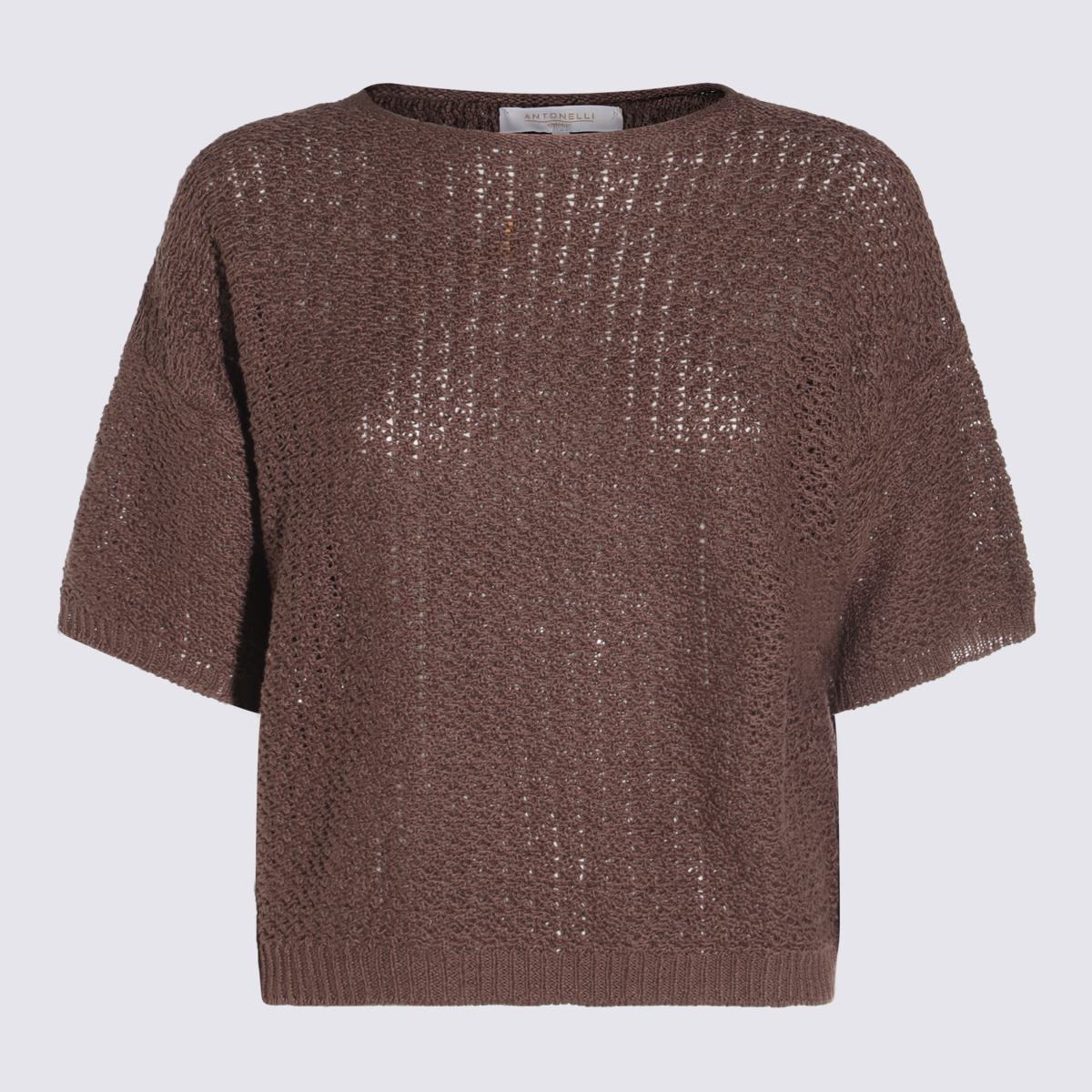 Antonelli Brown Linen And Cotton Top