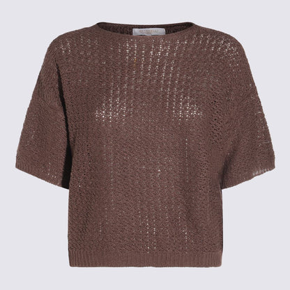 Antonelli Brown Linen And Cotton Top
