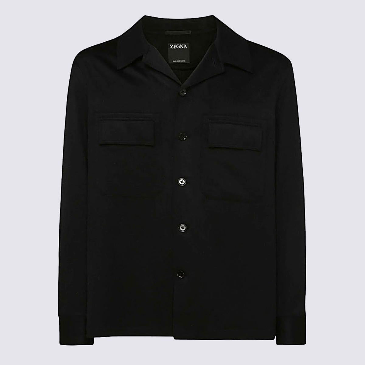 Zegna Black Leather Casual Jacket
